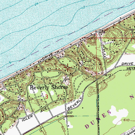 Topographic Map of Town of Beverly Shores, IN