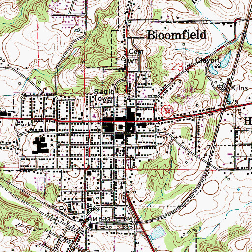 Topographic Map of Town of Bloomfield, IN