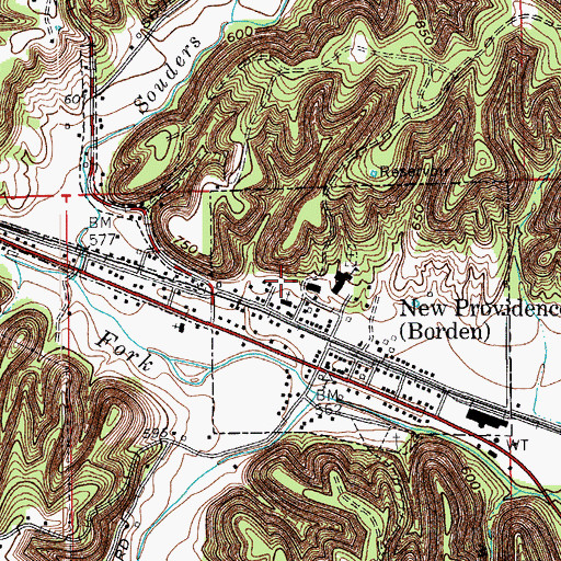 Topographic Map of Town of Borden, IN