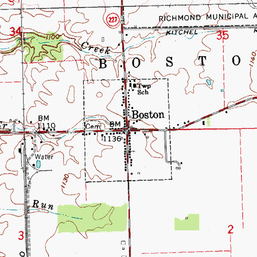 Topographic Map of Town of Boston, IN