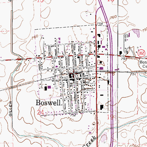 Topographic Map of Town of Boswell, IN