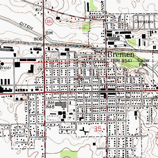 Topographic Map of Town of Bremen, IN