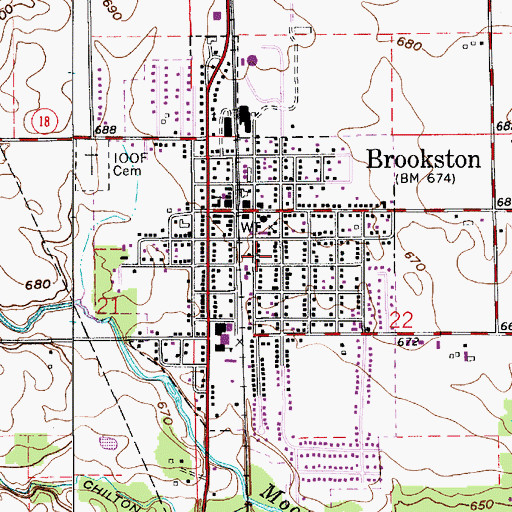 Topographic Map of Town of Brookston, IN