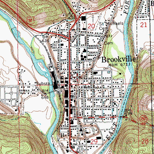 Topographic Map of Town of Brookville, IN