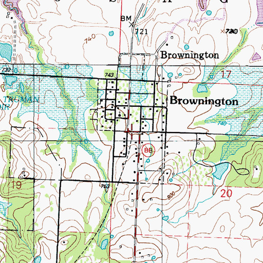 Topographic Map of Town of Brownington, MO