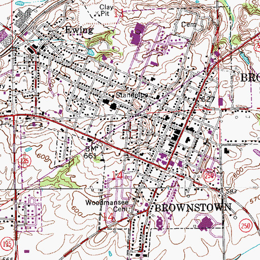 Topographic Map of Town of Brownstown, IN