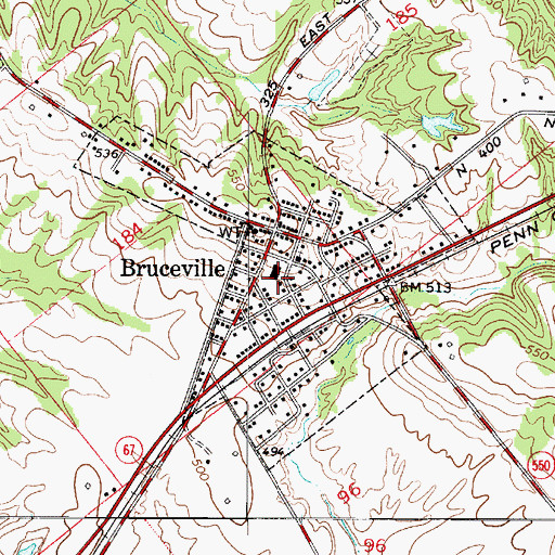 Topographic Map of Town of Bruceville, IN