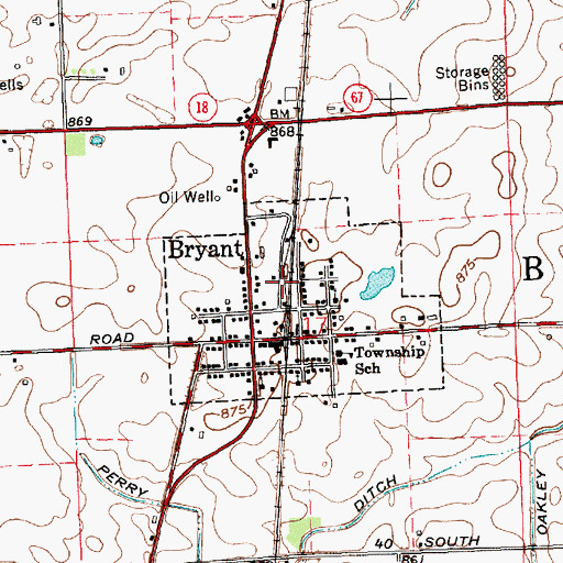 Topographic Map of Town of Bryant, IN