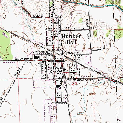 Topographic Map of Town of Bunker Hill, IN