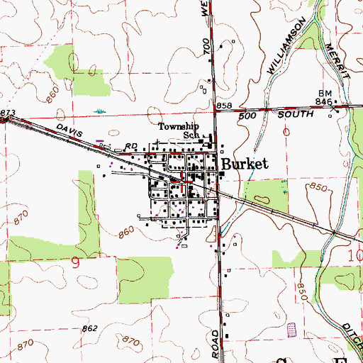 Topographic Map of Town of Burket, IN