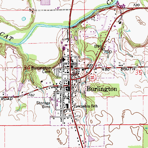 Topographic Map of Town of Burlington, IN