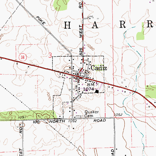 Topographic Map of Town of Cadiz, IN
