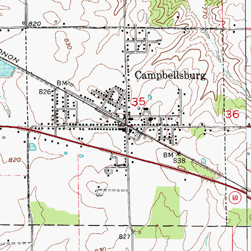 Topographic Map of Town of Campbellsburg, IN
