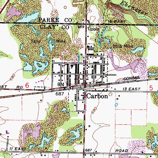 Topographic Map of Town of Carbon, IN