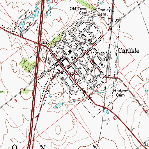 Topographic Map of Town of Carlisle, IN