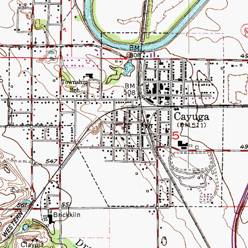 Topographic Map of Town of Cayuga, IN