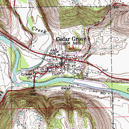 Topographic Map of Town of Cedar Grove, IN