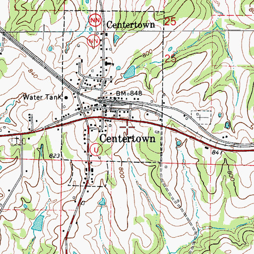 Topographic Map of Town of Centertown, MO