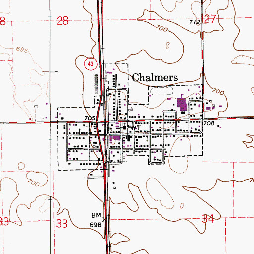 Topographic Map of Town of Chalmers, IN