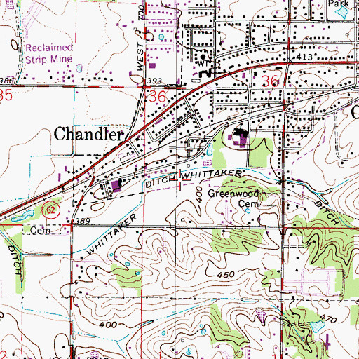 Topographic Map of Town of Chandler, IN