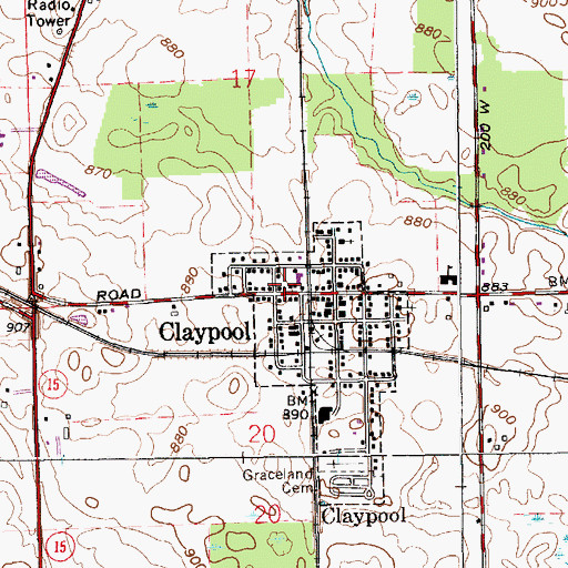 Topographic Map of Town of Claypool, IN