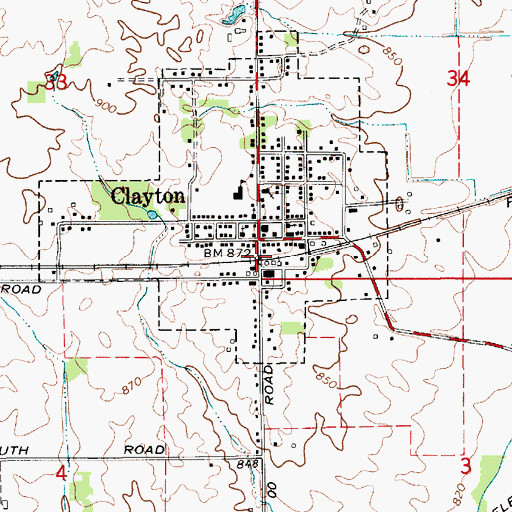 Topographic Map of Town of Clayton, IN