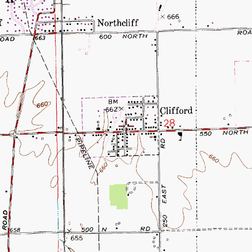 Topographic Map of Town of Clifford, IN