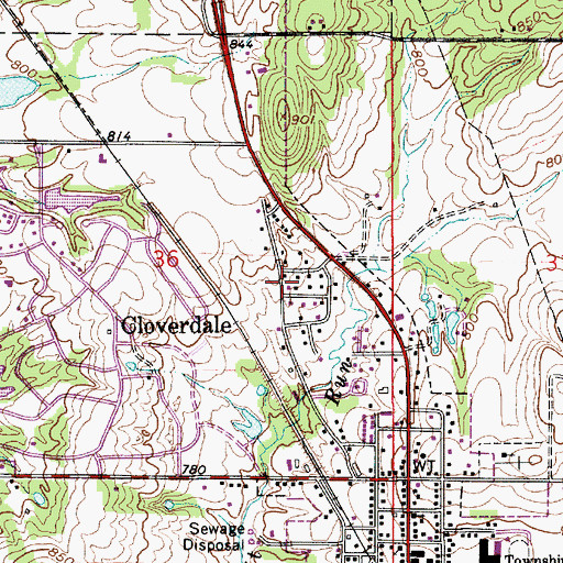 Topographic Map of Town of Cloverdale, IN