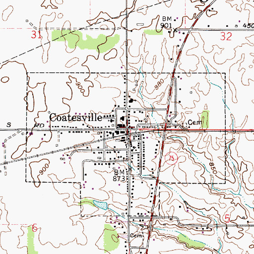 Topographic Map of Town of Coatesville, IN
