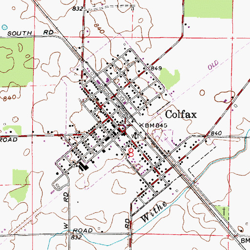 Topographic Map of Town of Colfax, IN