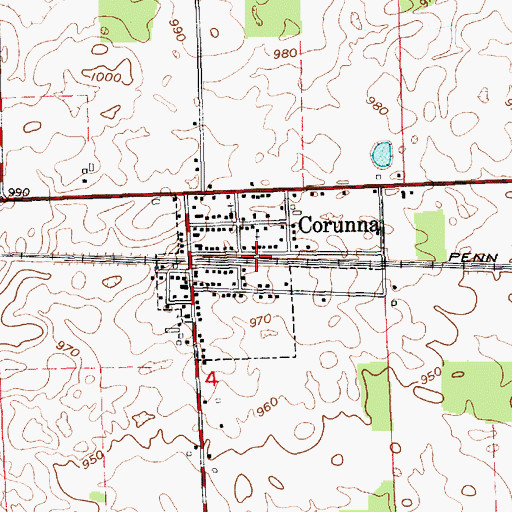 Topographic Map of Town of Corunna, IN