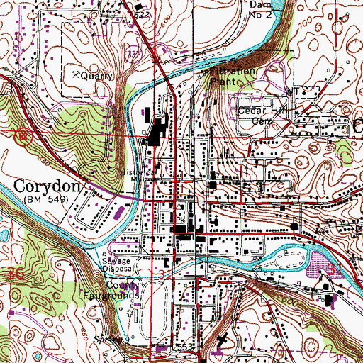 Topographic Map of Town of Corydon, IN