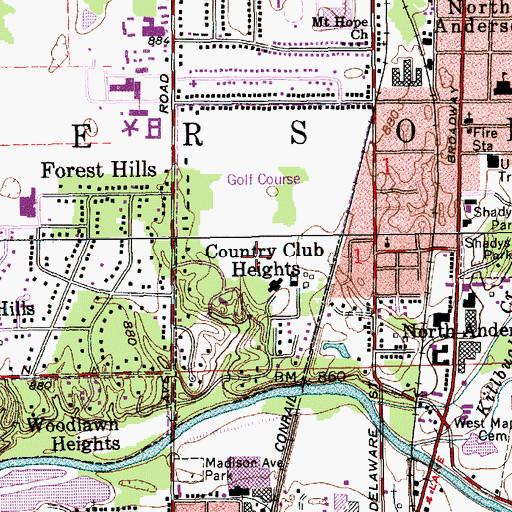 Topographic Map of Town of Country Club Heights, IN