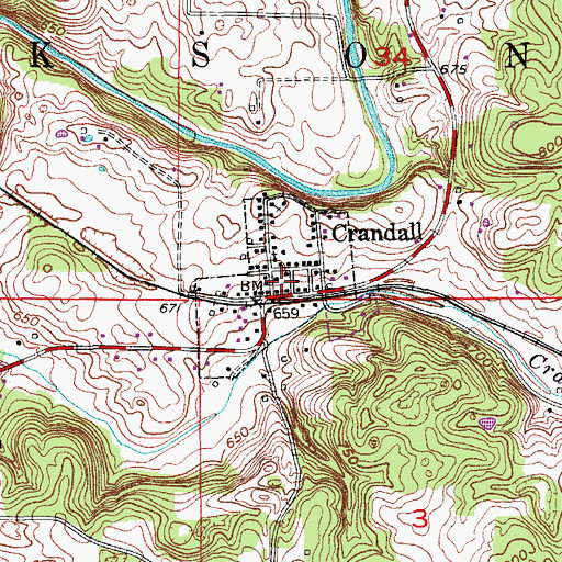 Topographic Map of Town of Crandall, IN