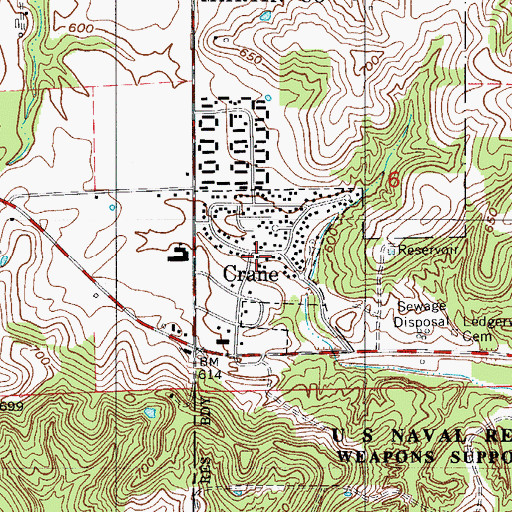 Topographic Map of Town of Crane, IN