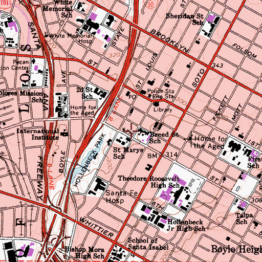 Topographic Map of Breed Street Elementary School, CA