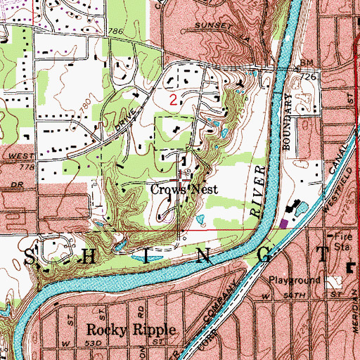 Topographic Map of Town of Crows Nest, IN