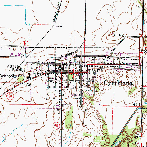 Topographic Map of Town of Cynthiana, IN