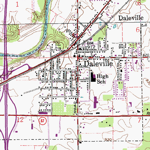 Topographic Map of Town of Daleville, IN