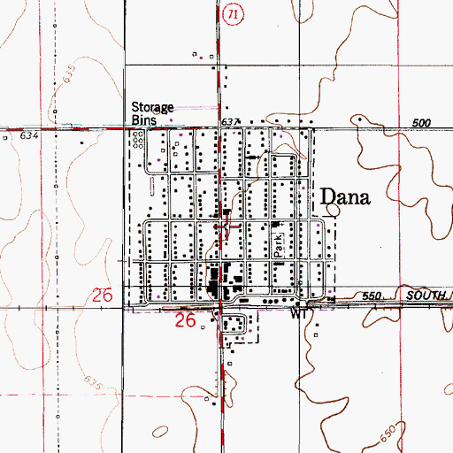 Topographic Map of Town of Dana, IN