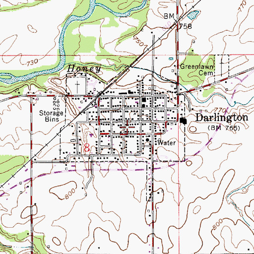 Topographic Map of Town of Darlington, IN