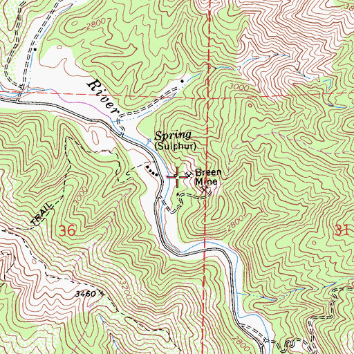 Topographic Map of Breen Mine, CA