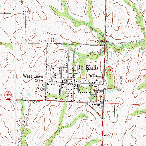 Topographic Map of Town of De Kalb, MO