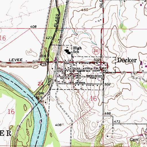 Topographic Map of Town of Decker, IN