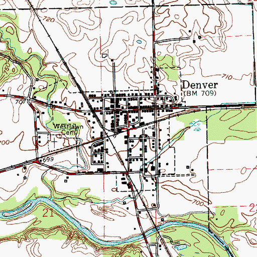 Topographic Map of Town of Denver, IN