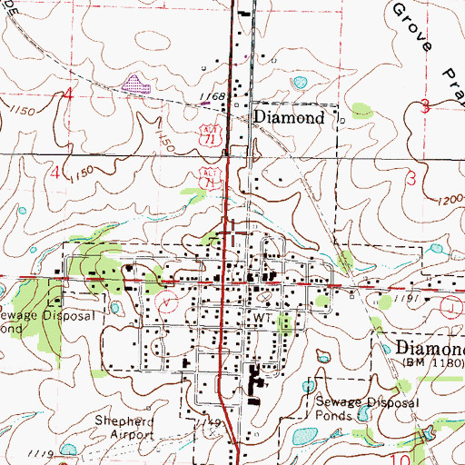Topographic Map of Town of Diamond, MO