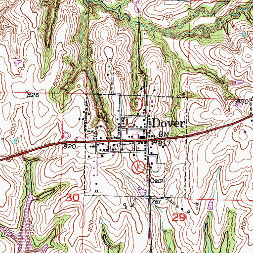 Topographic Map of Town of Dover, MO