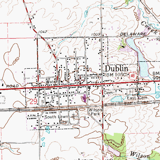 Topographic Map of Town of Dublin, IN