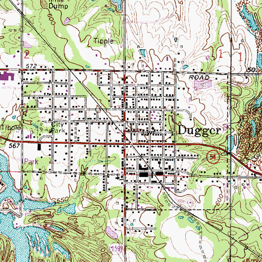 Topographic Map of Town of Dugger, IN