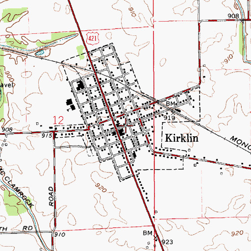 Topographic Map of Town of Kirklin, IN